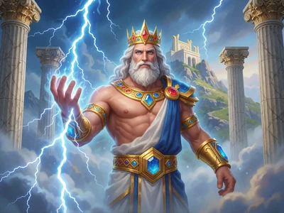 Gates of Olympus Slot von Pragmatic Play mit Zeus, Blitzen und goldenen Edelsteinen am Olymp