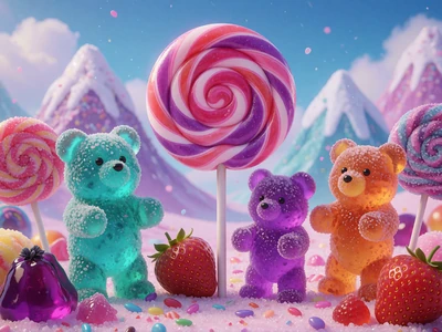 Sweet Bonanza Slot von Pragmatic Play mit bunten S&uuml;&szlig;igkeiten, Lutschern und Zuckerbergen